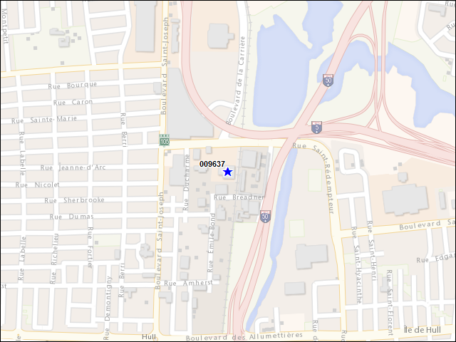 Une carte de la zone qui entoure immédiatement le bâtiment numéro 009637