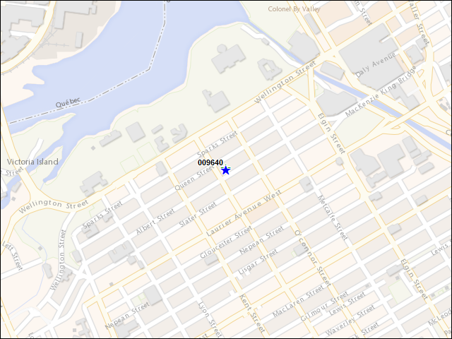 Une carte de la zone qui entoure immédiatement le bâtiment numéro 009640