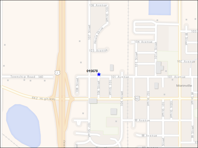 Une carte de la zone qui entoure immédiatement le bâtiment numéro 015678