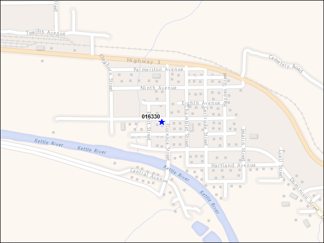 Une carte de la zone qui entoure immédiatement le bâtiment numéro 016330