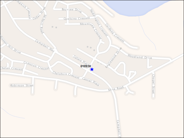 Une carte de la zone qui entoure immédiatement le bâtiment numéro 018930