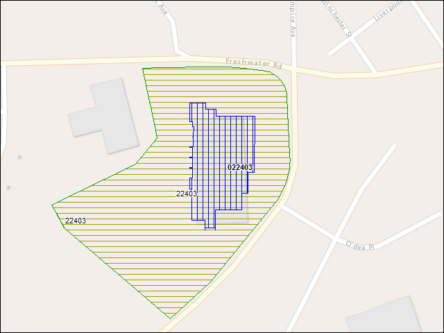 Une carte de la zone qui entoure immédiatement le bâtiment numéro 022403