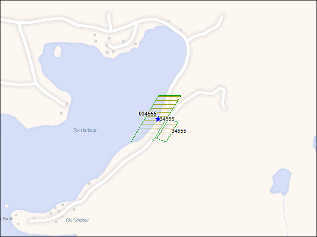 Une carte de la zone qui entoure immédiatement le bâtiment numéro 034555