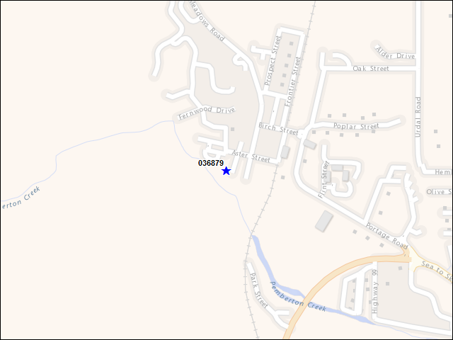 Une carte de la zone qui entoure immédiatement le bâtiment numéro 036879