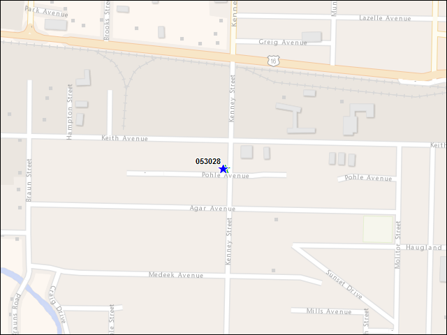 Une carte de la zone qui entoure immédiatement le bâtiment numéro 053028