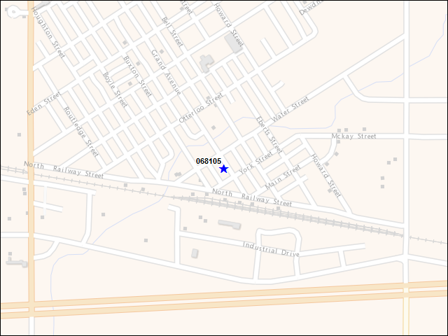 Une carte de la zone qui entoure immédiatement le bâtiment numéro 068105