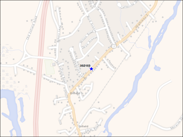 Une carte de la zone qui entoure immédiatement le bâtiment numéro 068169