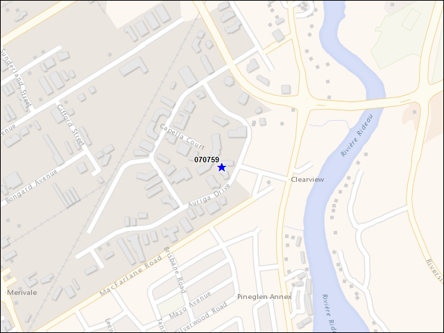 Une carte de la zone qui entoure immédiatement le bâtiment numéro 070759