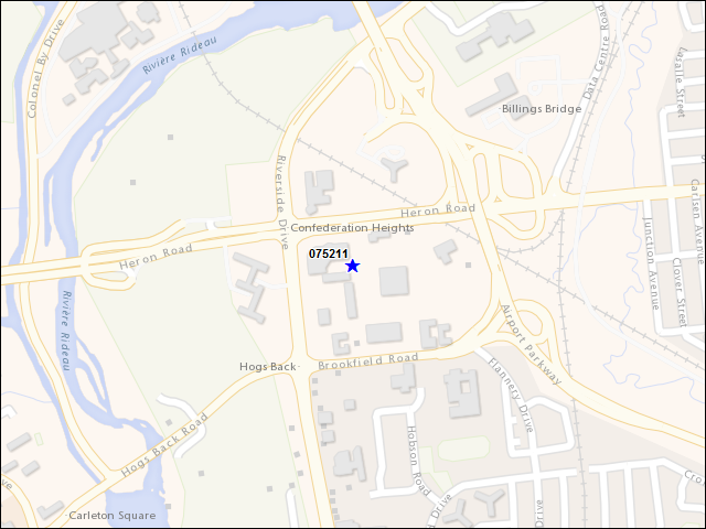 Une carte de la zone qui entoure immédiatement le bâtiment numéro 075211