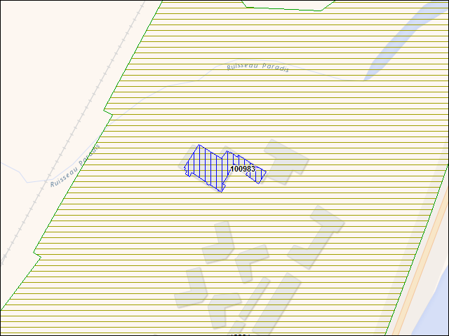 Une carte de la zone qui entoure immédiatement le bâtiment numéro 100983