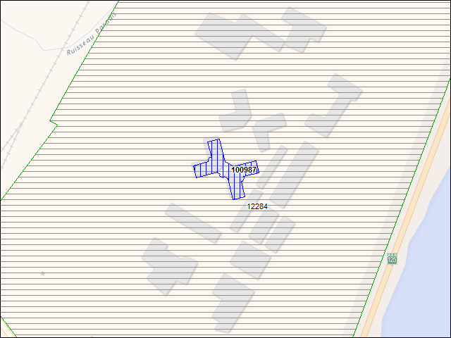 Une carte de la zone qui entoure immédiatement le bâtiment numéro 100987