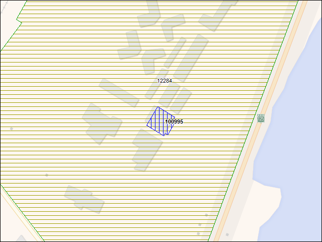 Une carte de la zone qui entoure immédiatement le bâtiment numéro 100995