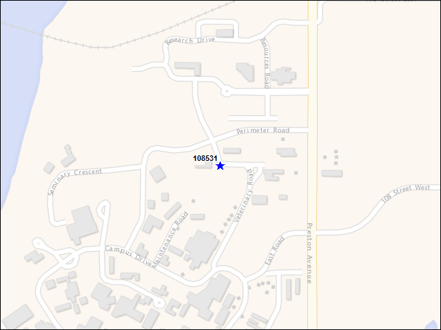 Une carte de la zone qui entoure immédiatement le bâtiment numéro 108531