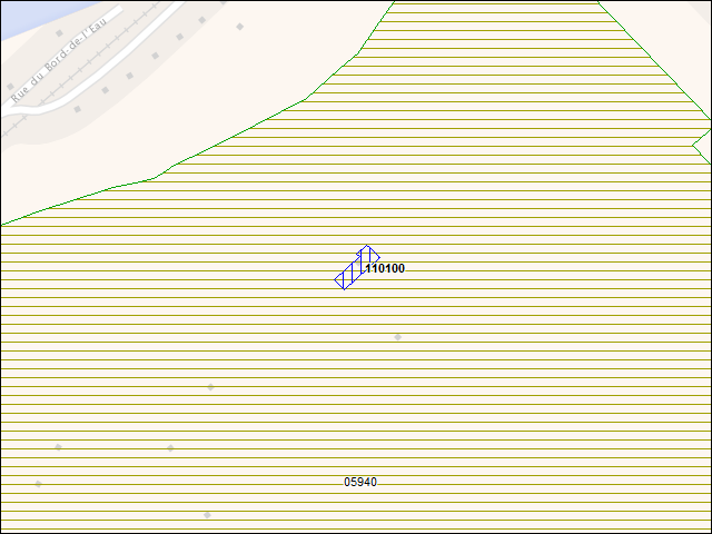 Une carte de la zone qui entoure immédiatement le bâtiment numéro 110100