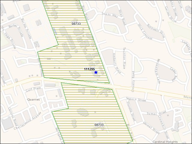 Une carte de la zone qui entoure immédiatement le bâtiment numéro 111295