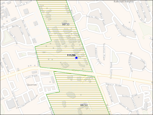 Une carte de la zone qui entoure immédiatement le bâtiment numéro 111296