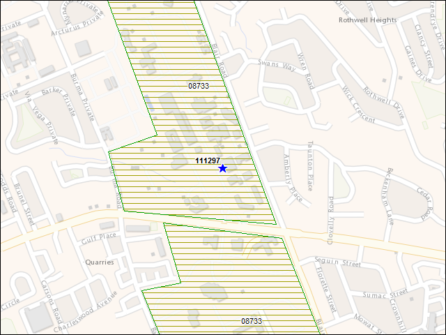 Une carte de la zone qui entoure immédiatement le bâtiment numéro 111297