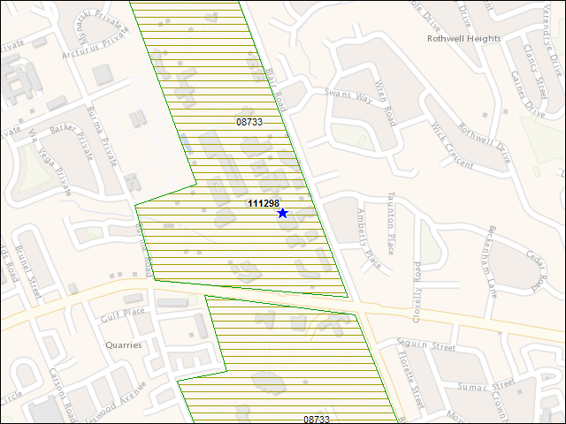 Une carte de la zone qui entoure immédiatement le bâtiment numéro 111298