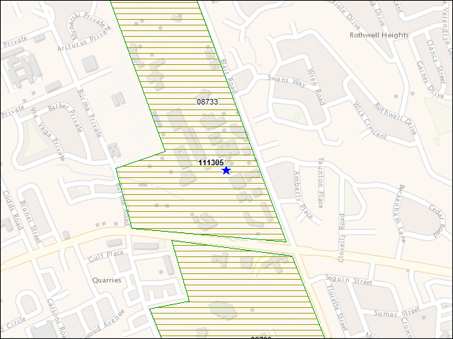 Une carte de la zone qui entoure immédiatement le bâtiment numéro 111305
