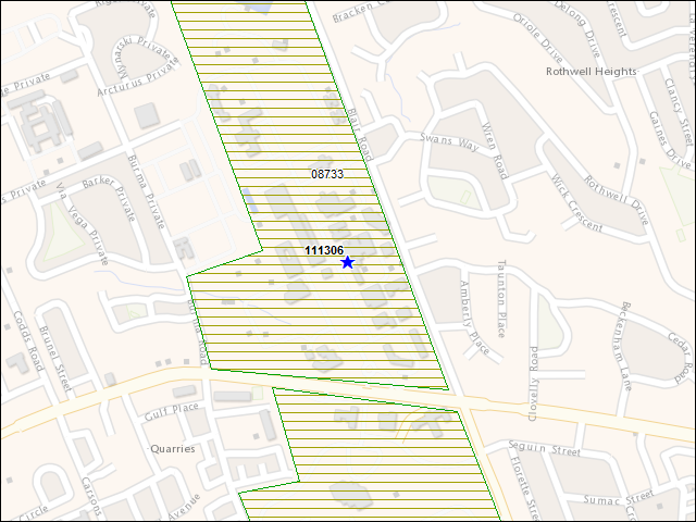 Une carte de la zone qui entoure immédiatement le bâtiment numéro 111306