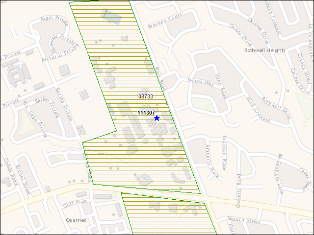 Une carte de la zone qui entoure immédiatement le bâtiment numéro 111307