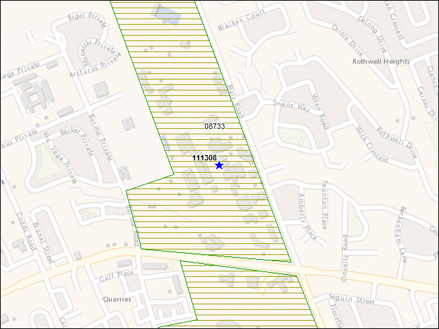 Une carte de la zone qui entoure immédiatement le bâtiment numéro 111308