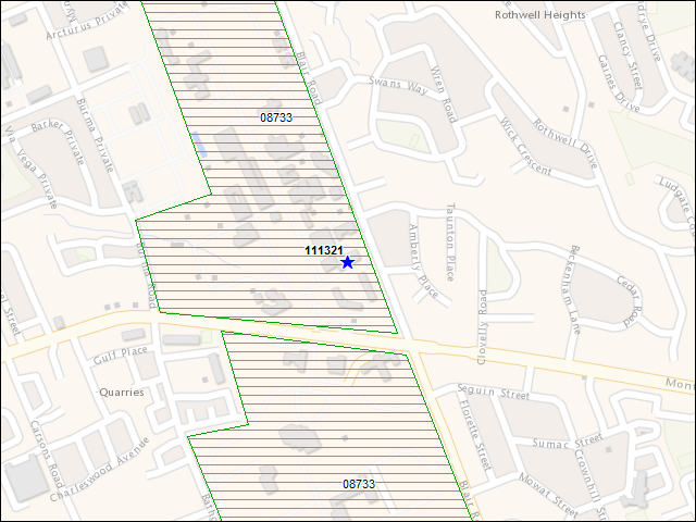 Une carte de la zone qui entoure immédiatement le bâtiment numéro 111321