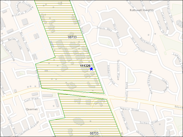 Une carte de la zone qui entoure immédiatement le bâtiment numéro 111326