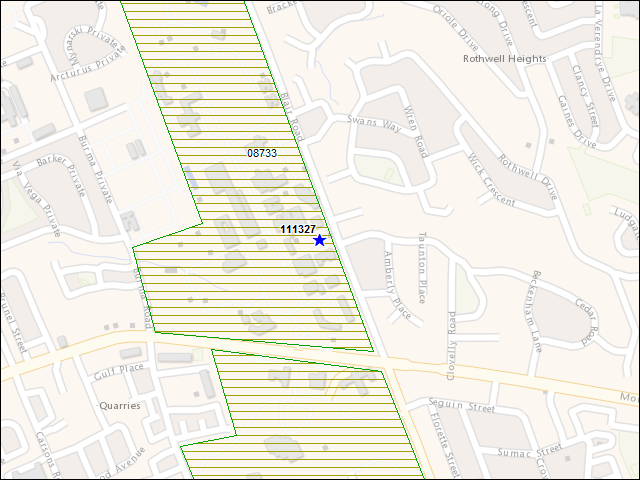 Une carte de la zone qui entoure immédiatement le bâtiment numéro 111327
