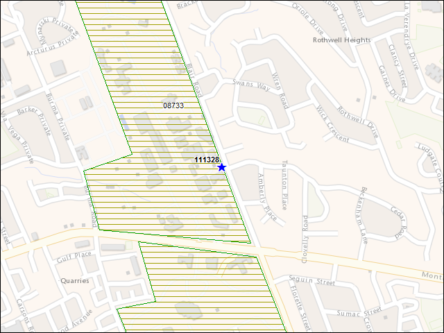 Une carte de la zone qui entoure immédiatement le bâtiment numéro 111328