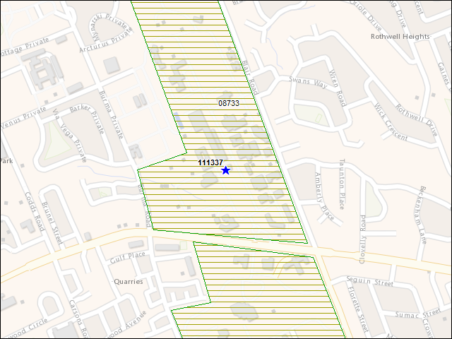 Une carte de la zone qui entoure immédiatement le bâtiment numéro 111337
