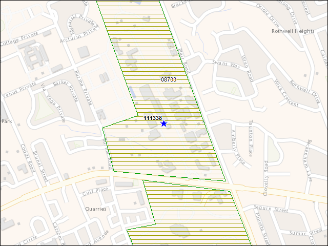 Une carte de la zone qui entoure immédiatement le bâtiment numéro 111338