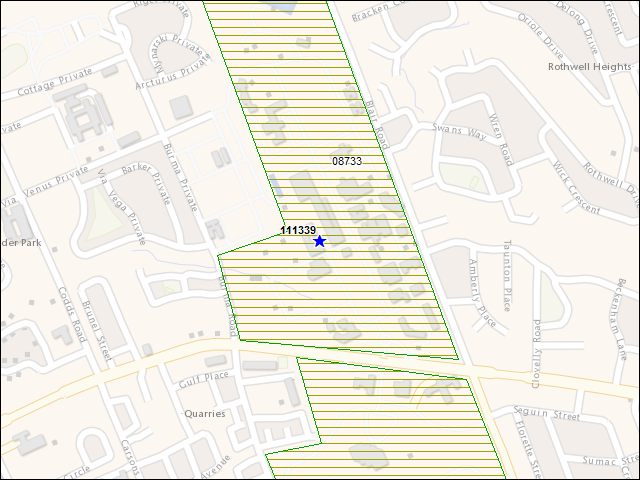 Une carte de la zone qui entoure immédiatement le bâtiment numéro 111339