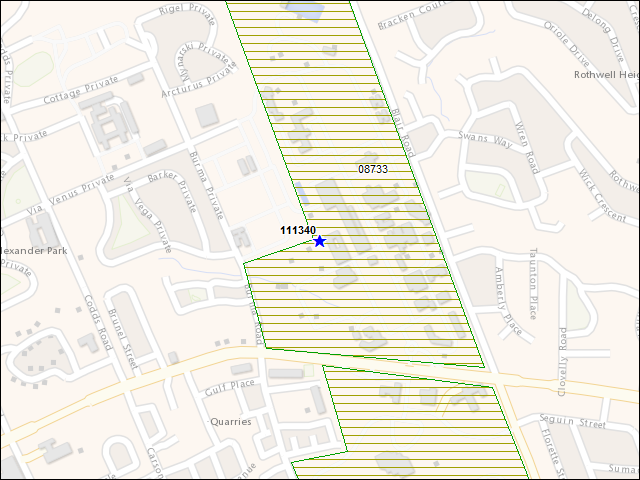 Une carte de la zone qui entoure immédiatement le bâtiment numéro 111340