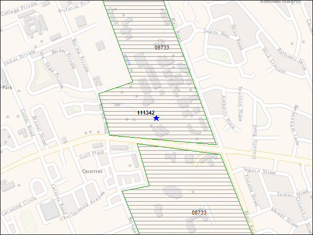 Une carte de la zone qui entoure immédiatement le bâtiment numéro 111342