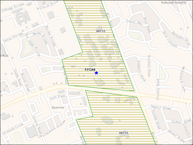 Une carte de la zone qui entoure immédiatement le bâtiment numéro 111344