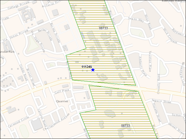 Une carte de la zone qui entoure immédiatement le bâtiment numéro 111345