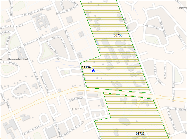 Une carte de la zone qui entoure immédiatement le bâtiment numéro 111346