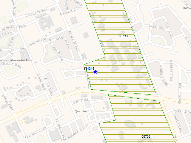 Une carte de la zone qui entoure immédiatement le bâtiment numéro 111348