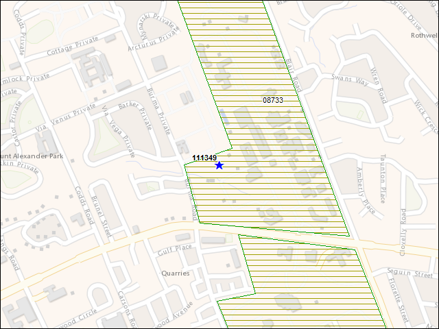 Une carte de la zone qui entoure immédiatement le bâtiment numéro 111349