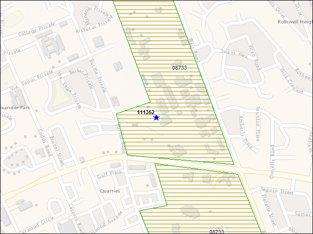 Une carte de la zone qui entoure immédiatement le bâtiment numéro 111352