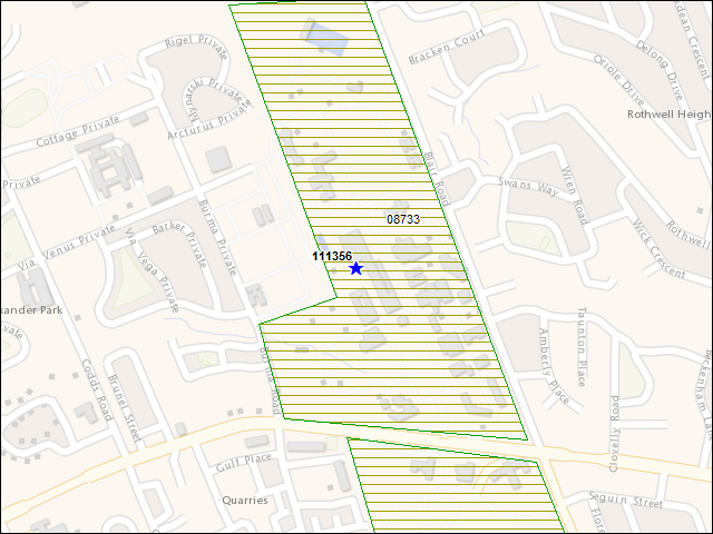 Une carte de la zone qui entoure immédiatement le bâtiment numéro 111356