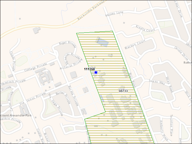 Une carte de la zone qui entoure immédiatement le bâtiment numéro 111358