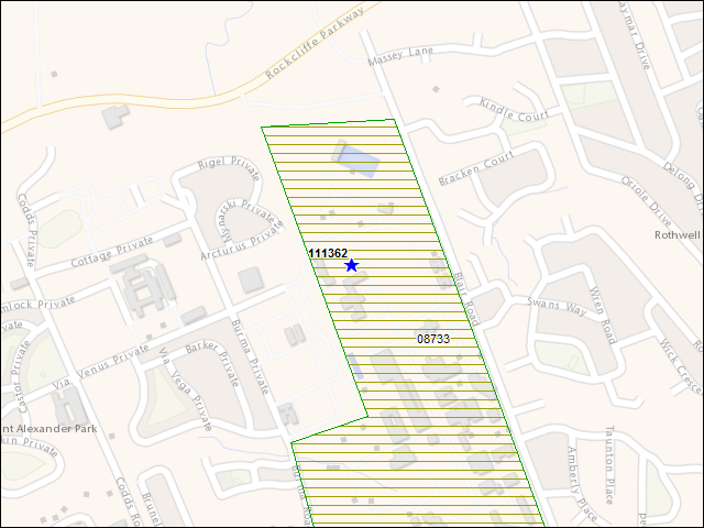 Une carte de la zone qui entoure immédiatement le bâtiment numéro 111362