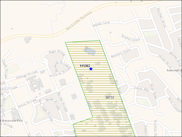 Une carte de la zone qui entoure immédiatement le bâtiment numéro 111363