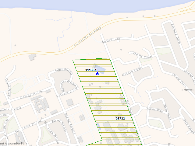 Une carte de la zone qui entoure immédiatement le bâtiment numéro 111367