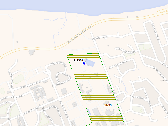 Une carte de la zone qui entoure immédiatement le bâtiment numéro 111368