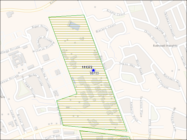 Une carte de la zone qui entoure immédiatement le bâtiment numéro 111372