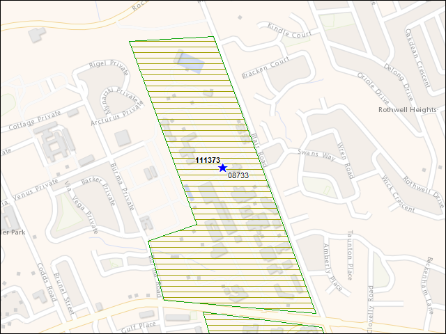 Une carte de la zone qui entoure immédiatement le bâtiment numéro 111373