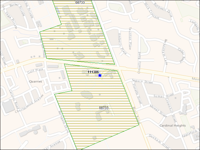 Une carte de la zone qui entoure immédiatement le bâtiment numéro 111386